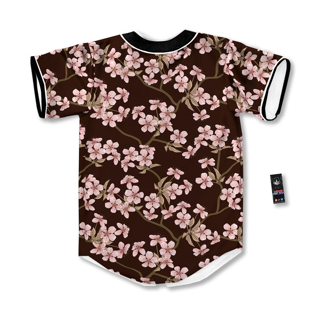 Cherry Blossom Vintage Print Pattern Baseball Jersey-grizzshop