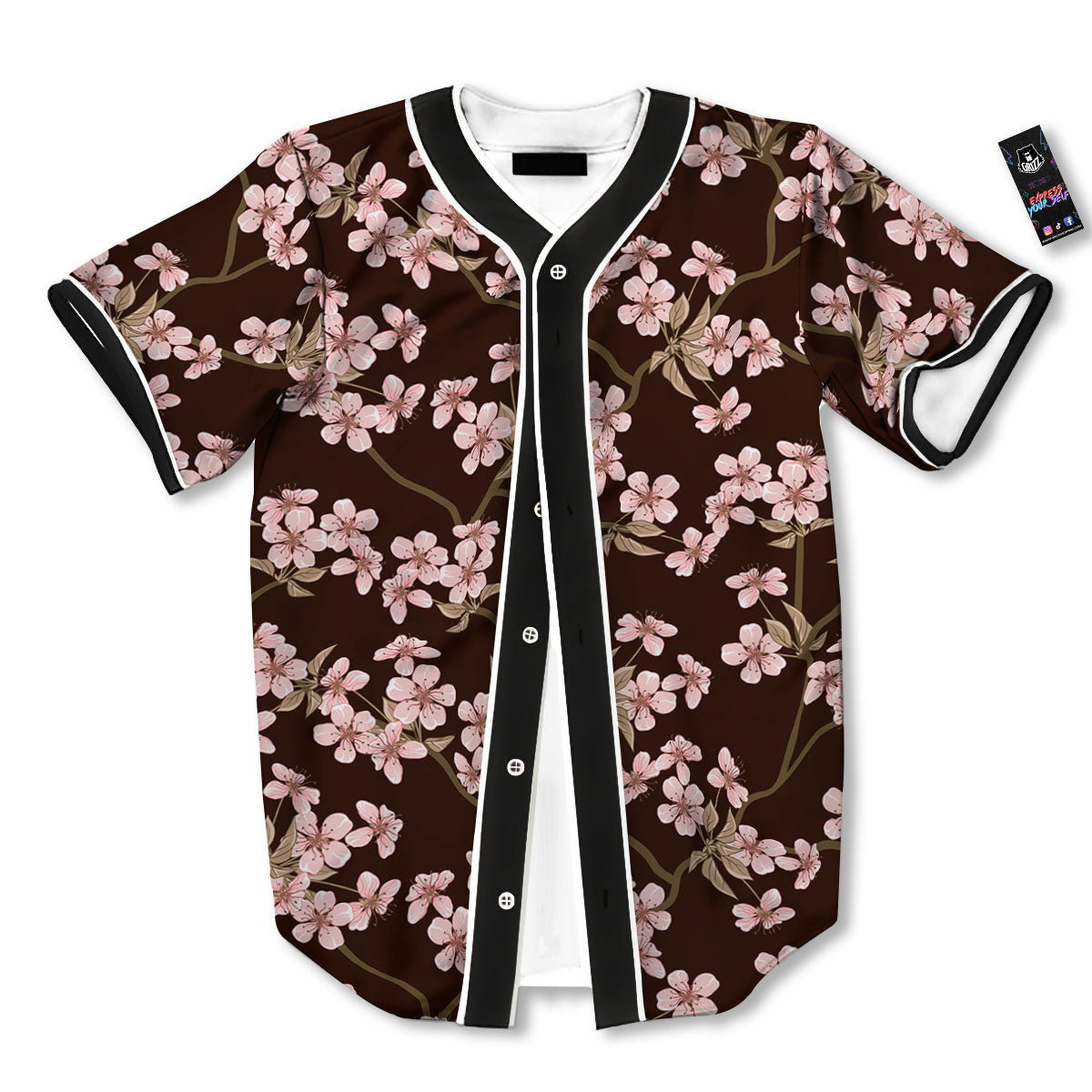 Cherry Blossom Vintage Print Pattern Baseball Jersey-grizzshop