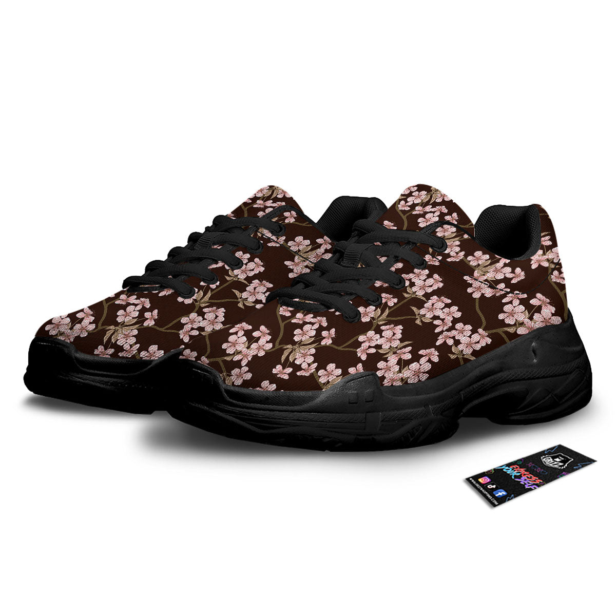 Cherry Blossom Vintage Print Pattern Black Chunky Shoes-grizzshop