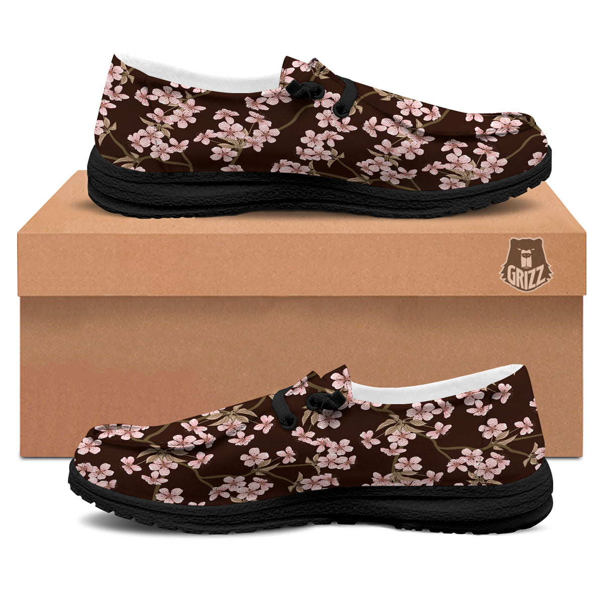 Cherry Blossom Vintage Print Pattern Black Loafers-grizzshop