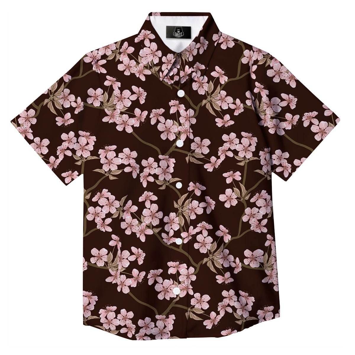 Cherry Blossom Vintage Print Pattern Button Up Shirt-grizzshop