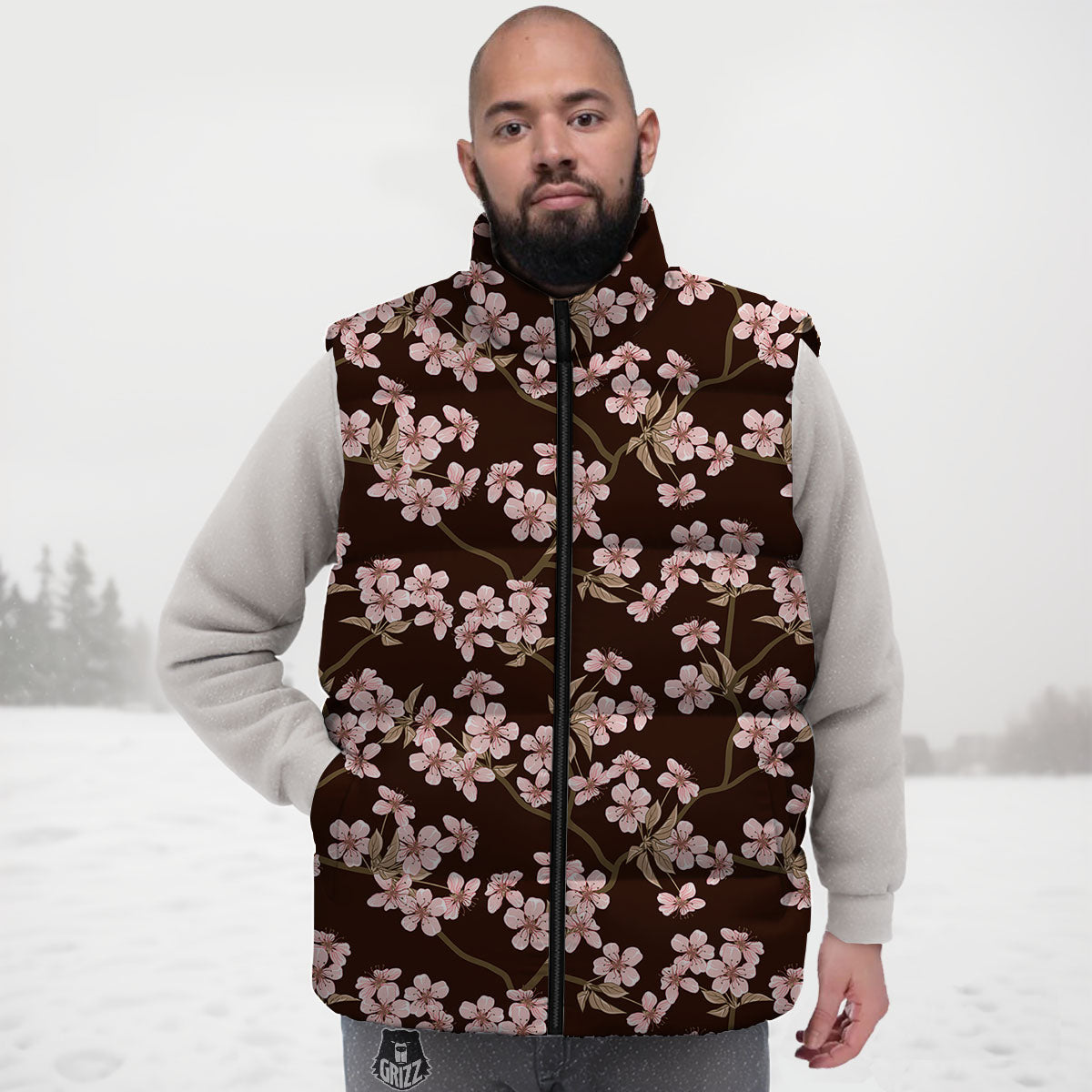 Cherry Blossom Vintage Print Pattern Down Vest