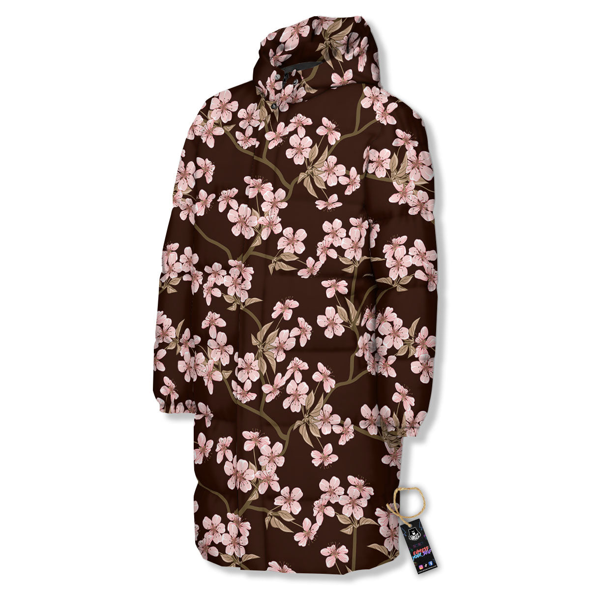 Cherry Blossom Vintage Print Pattern Long Down Jacket-grizzshop