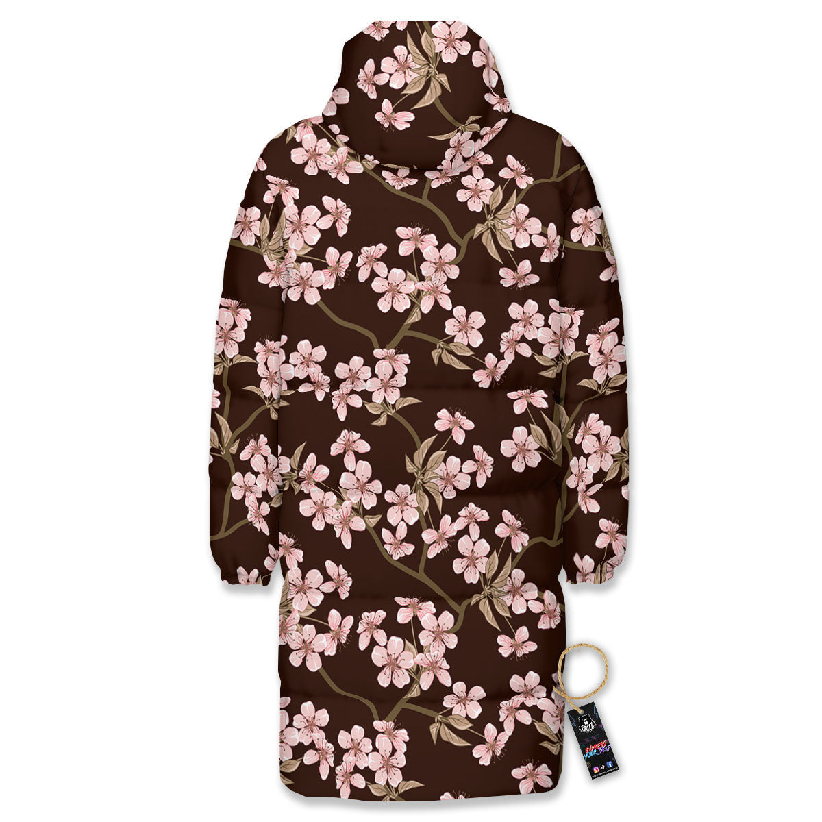 Cherry Blossom Vintage Print Pattern Long Down Jacket-grizzshop