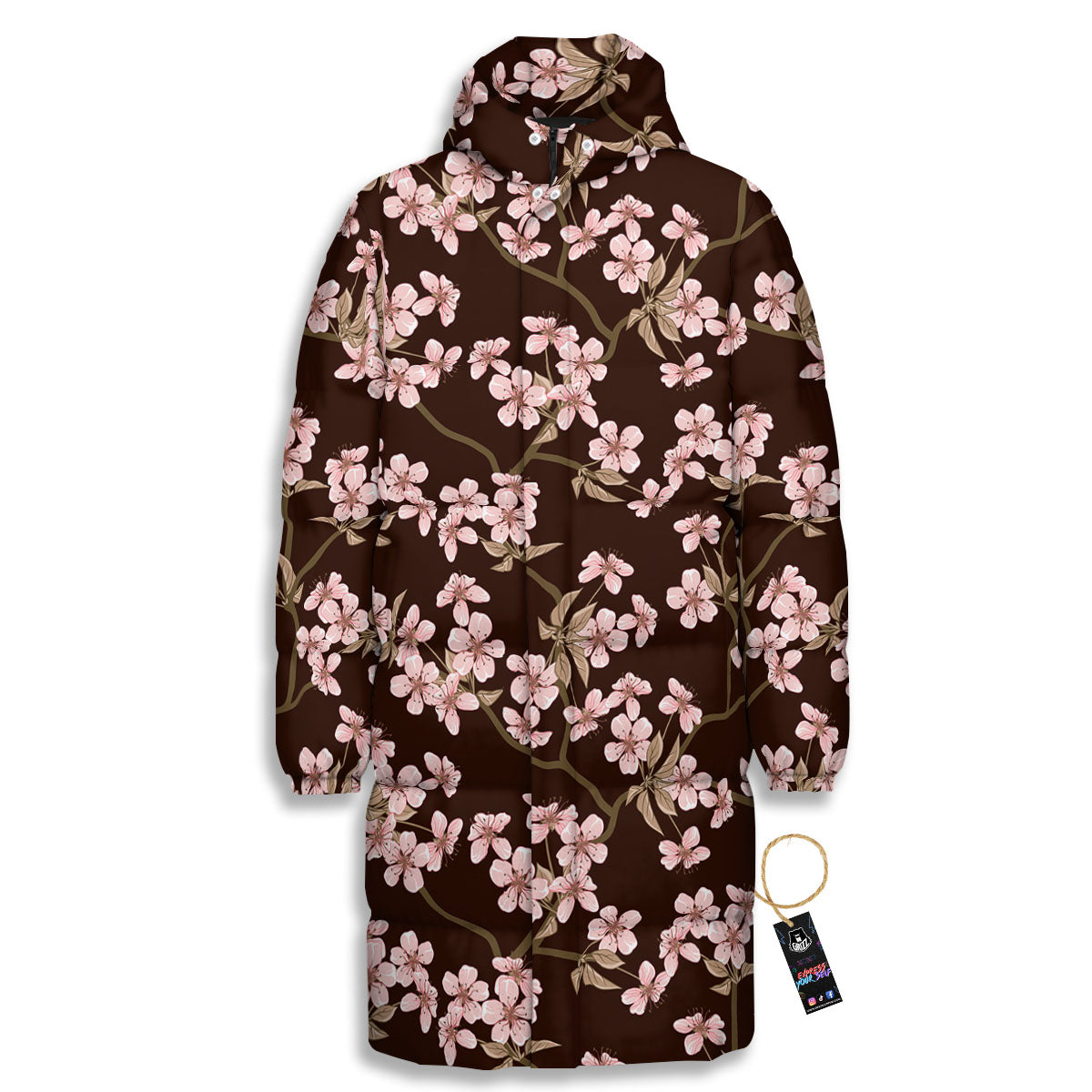 Cherry Blossom Vintage Print Pattern Long Down Jacket-grizzshop