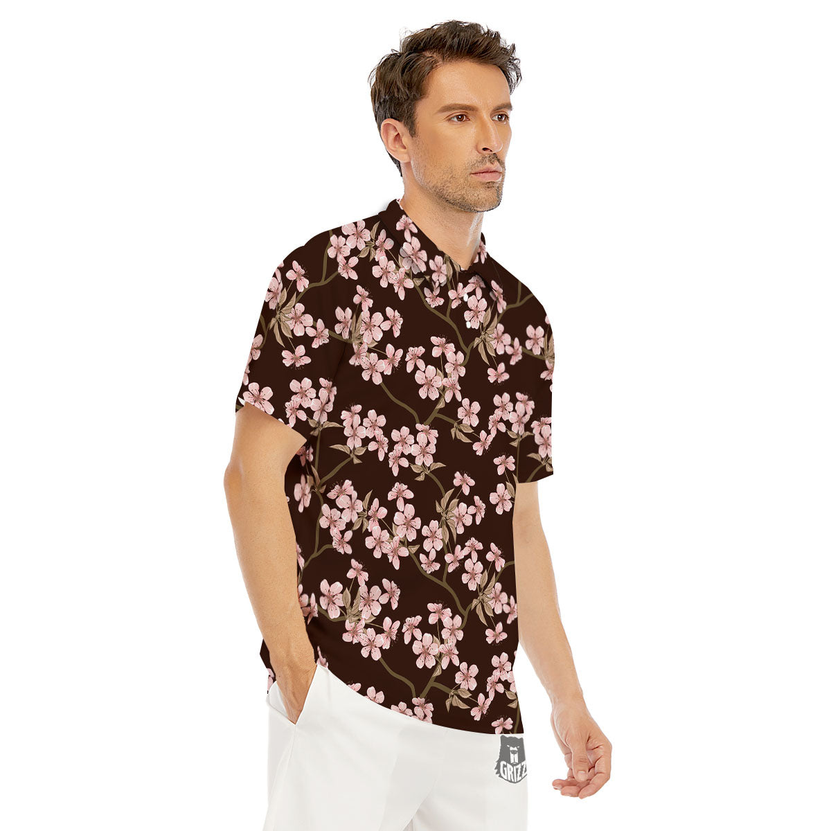 Cherry Blossom Vintage Print Pattern Men's Golf Shirts-grizzshop