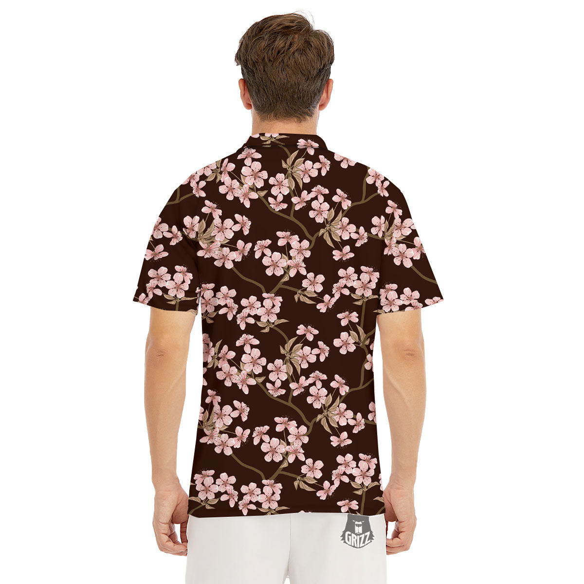 Cherry Blossom Vintage Print Pattern Men's Golf Shirts-grizzshop