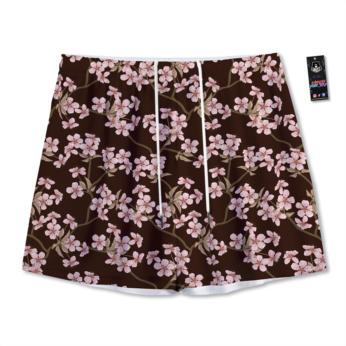 Cherry Blossom Vintage Print Pattern Mesh Shorts