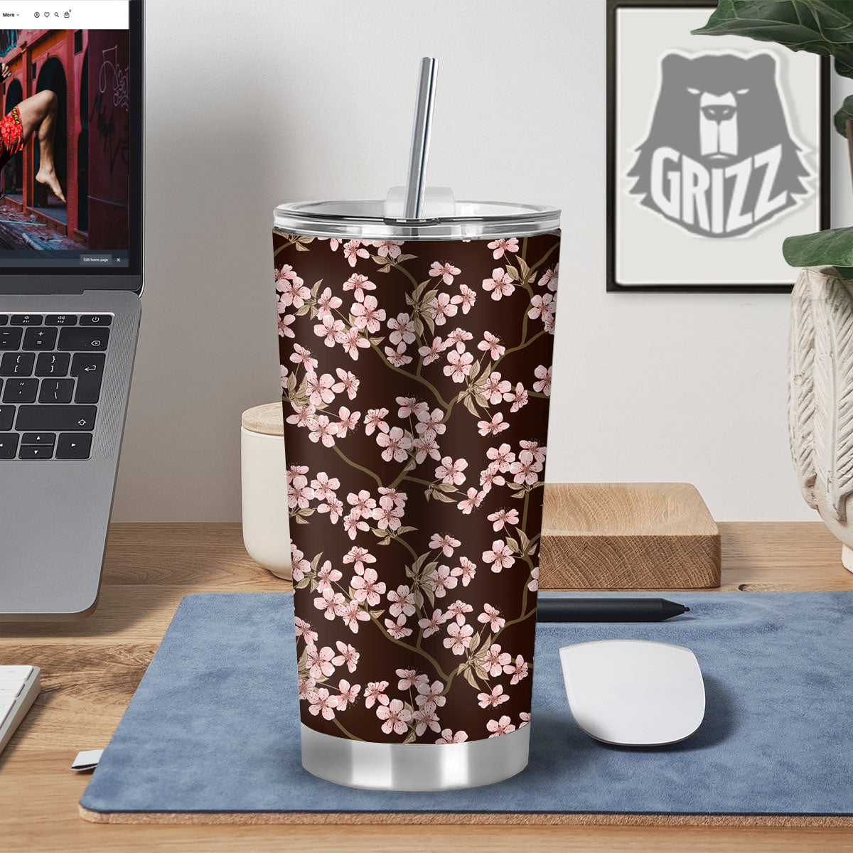 Cherry Blossom Vintage Print Pattern Tumbler-grizzshop