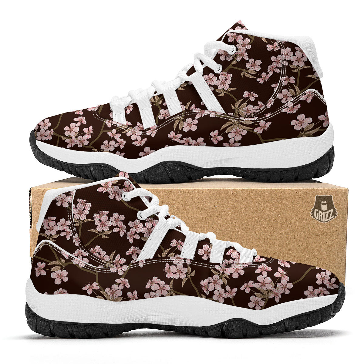 Cherry Blossom Vintage Print Pattern White Bball Shoes-grizzshop