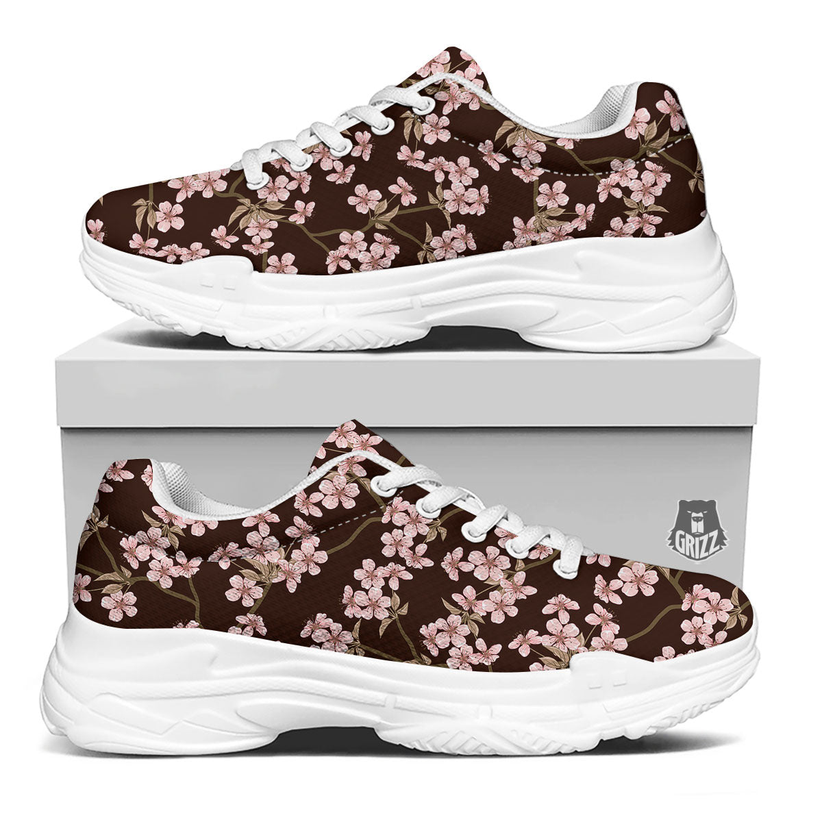 Cherry Blossom Vintage Print Pattern White Chunky Shoes-grizzshop