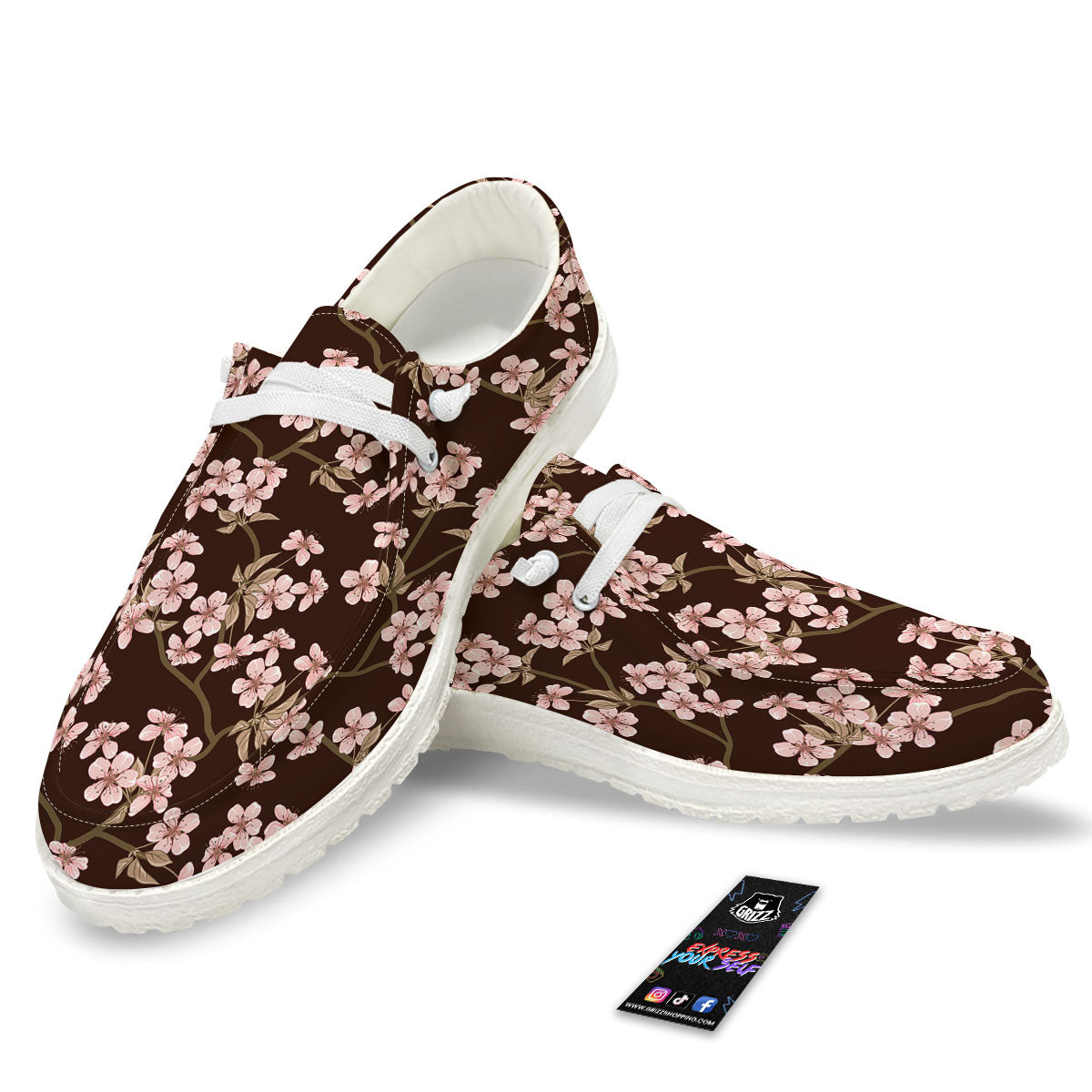 Cherry Blossom Vintage Print Pattern White Loafers-grizzshop