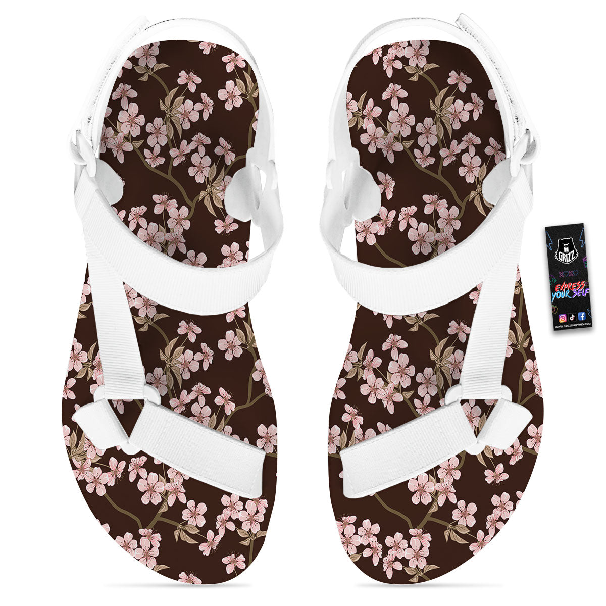 Cherry Blossom Vintage Print Pattern White Open Toe Sandals-grizzshop