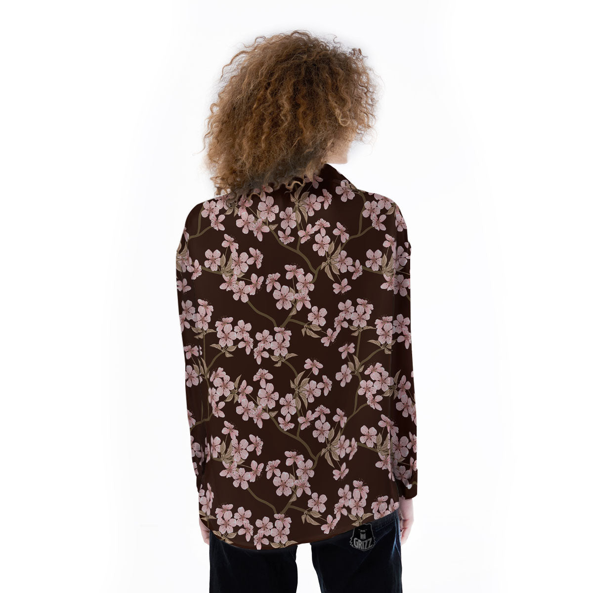 Cherry Blossom Vintage Print Pattern Women's Long Sleeve Shirts-grizzshop