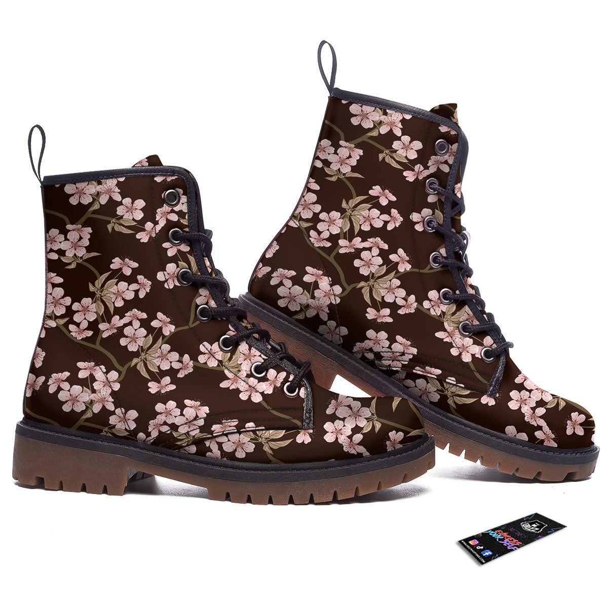Cherry Blossom Vintage Print Pattern Work Boots-grizzshop