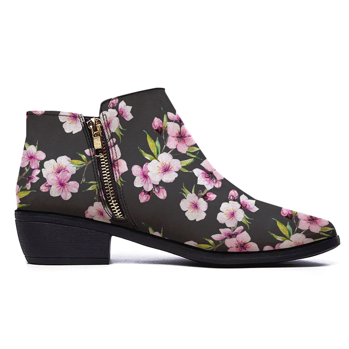 Cherry Blossom Watercolor Print Pattern Ankle Boots-grizzshop