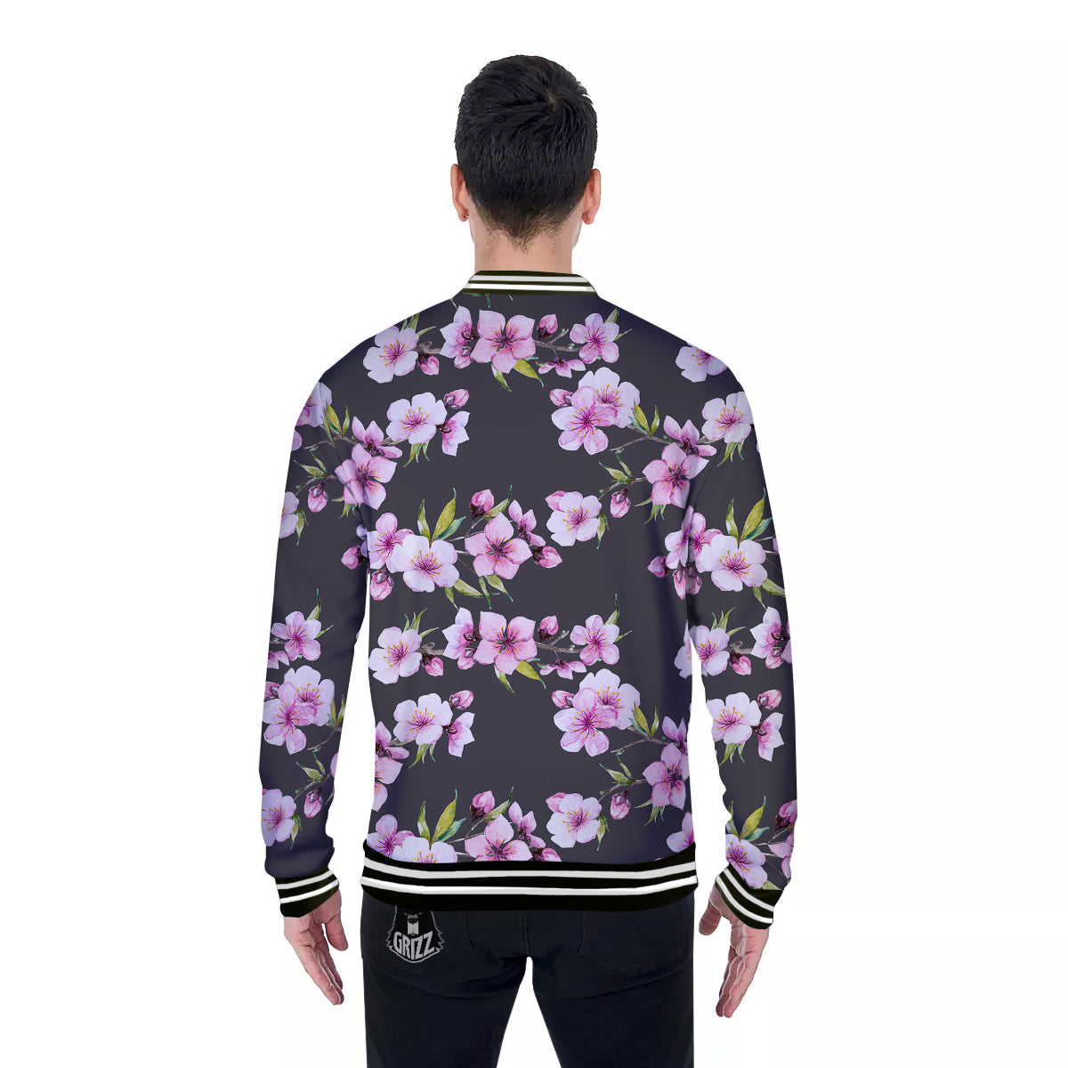 Cherry Blossom Watercolor Print Pattern Baseball Jacket-grizzshop