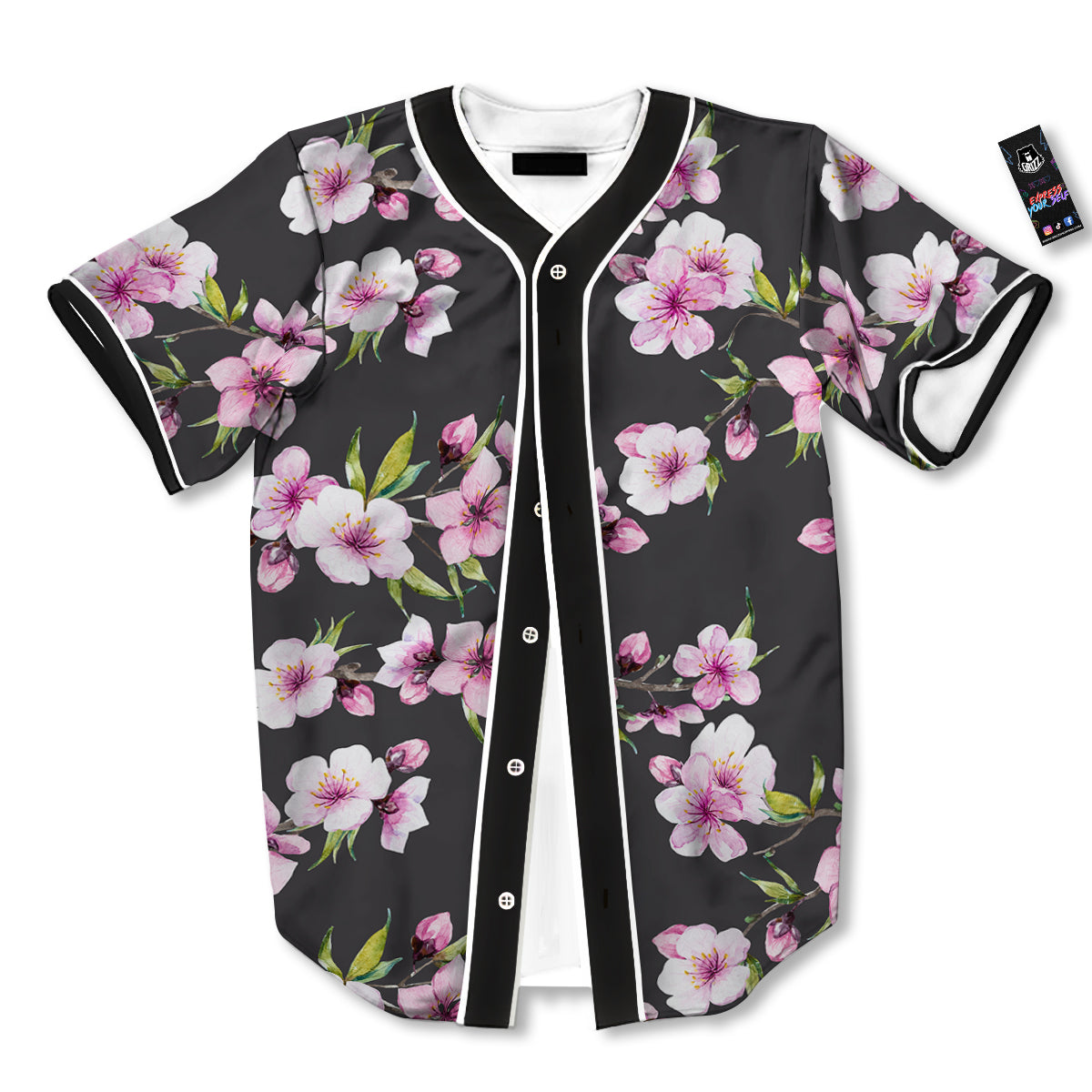Cherry Blossom Watercolor Print Pattern Baseball Jersey-grizzshop