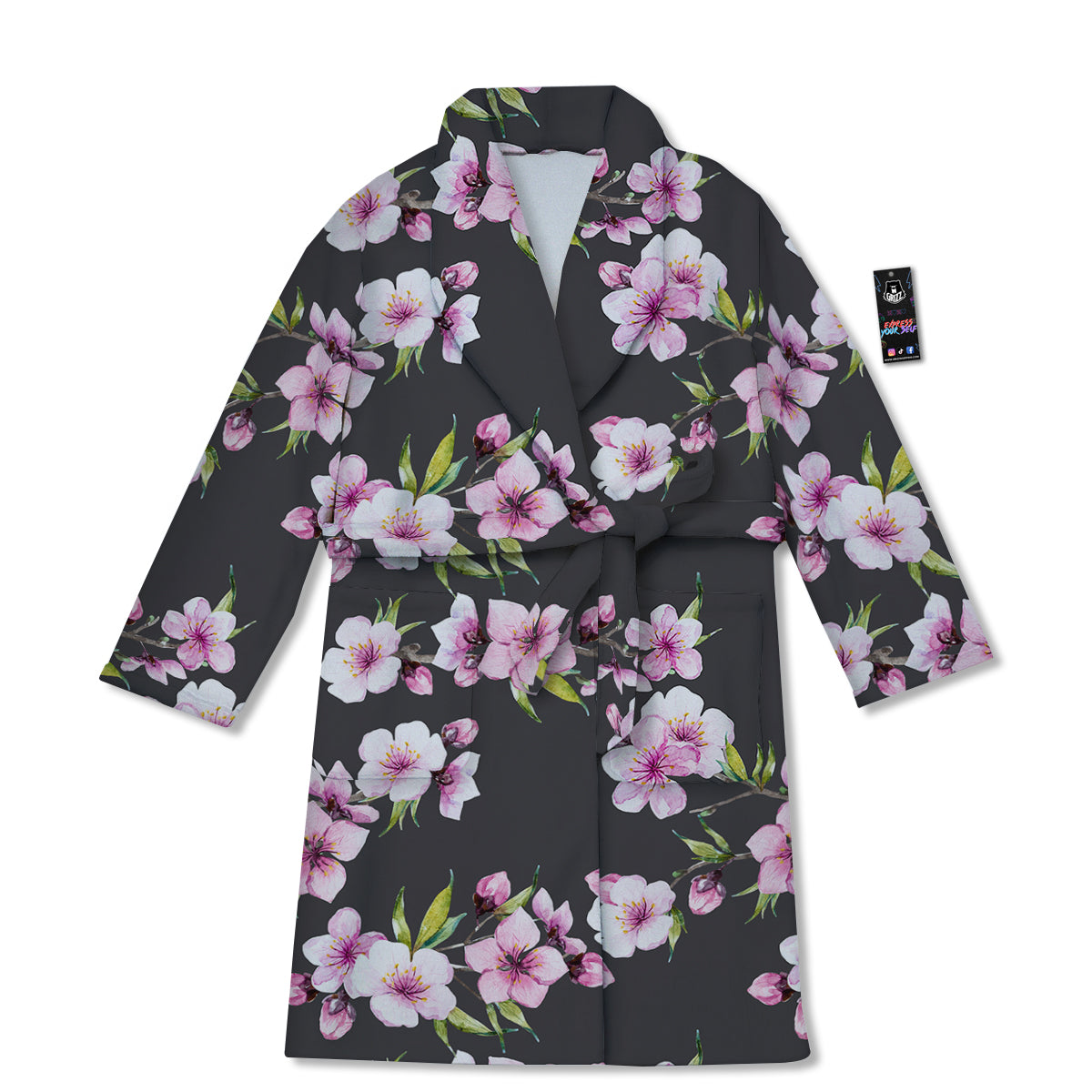 Cherry Blossom Watercolor Print Pattern Bathrobe-grizzshop