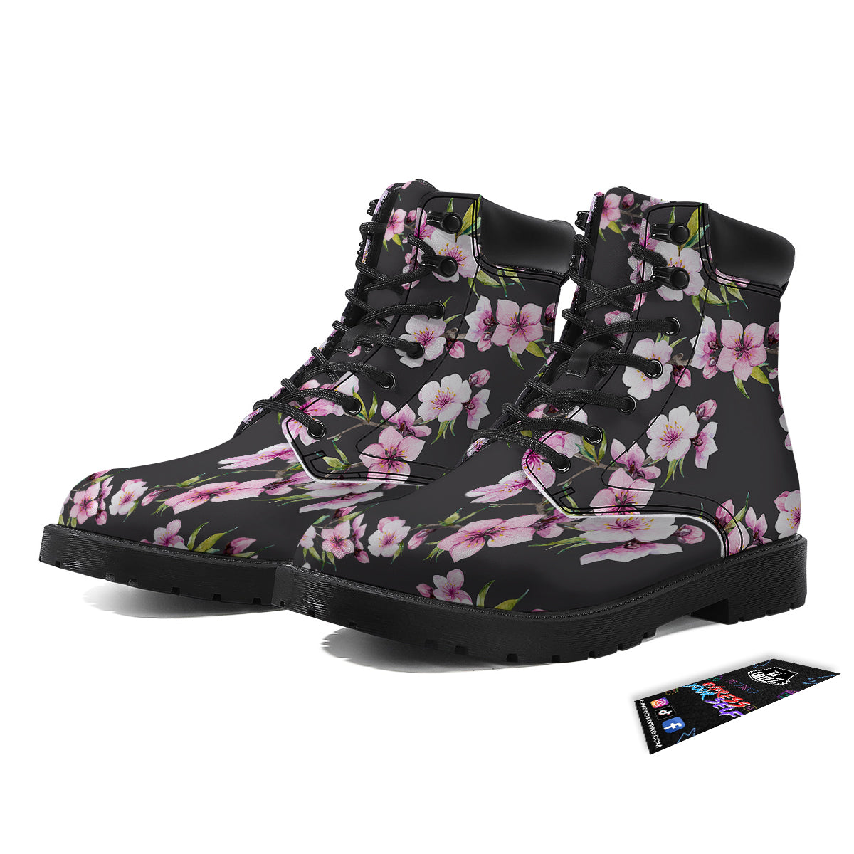 Cherry Blossom Watercolor Print Pattern Boots-grizzshop
