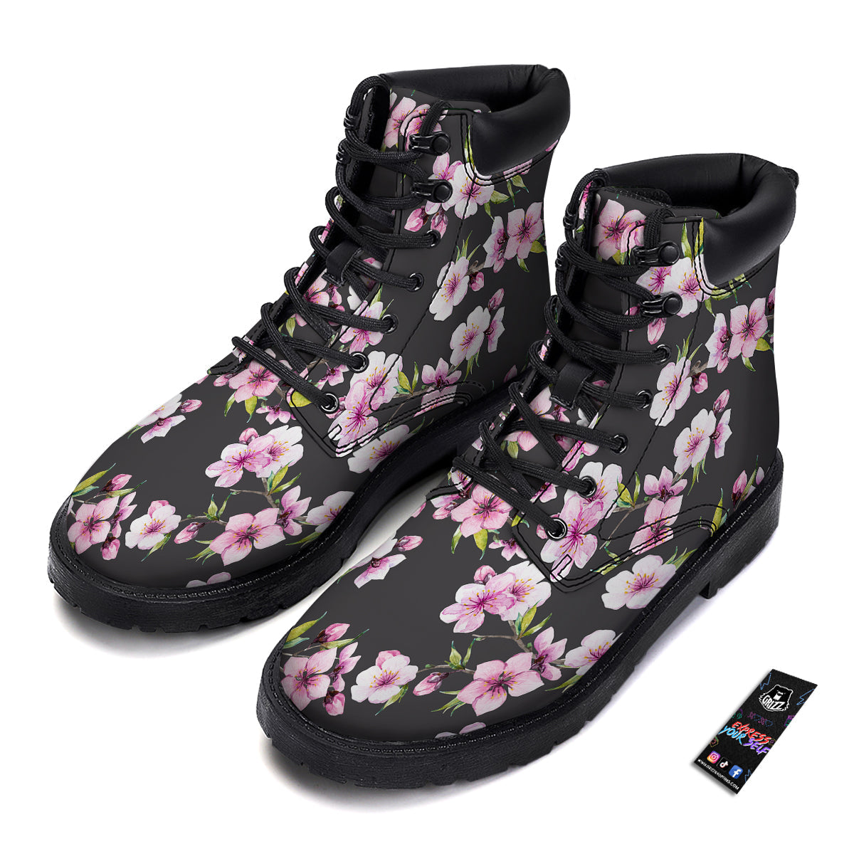 Cherry Blossom Watercolor Print Pattern Boots-grizzshop
