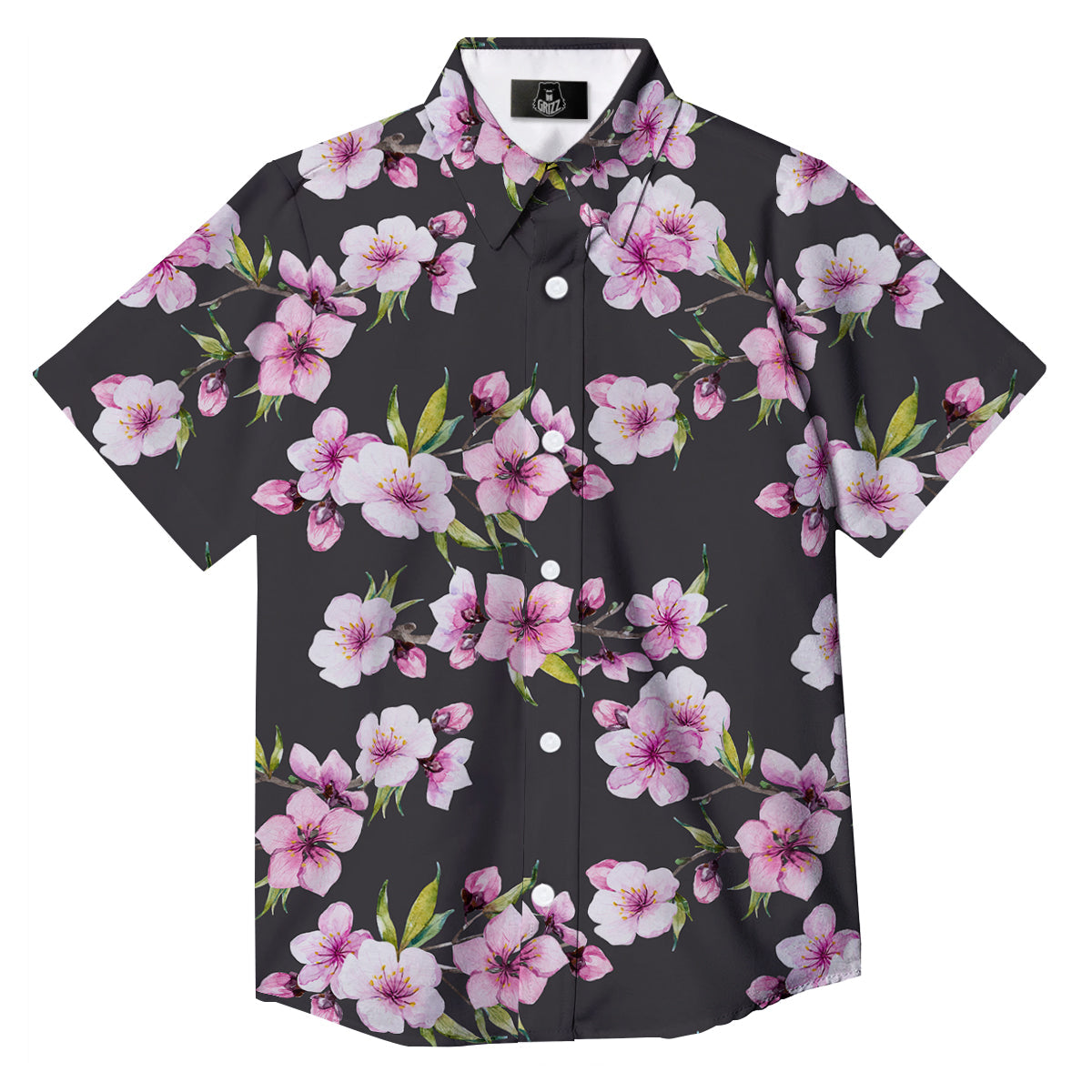 Cherry Blossom Watercolor Print Pattern Button Up Shirt-grizzshop