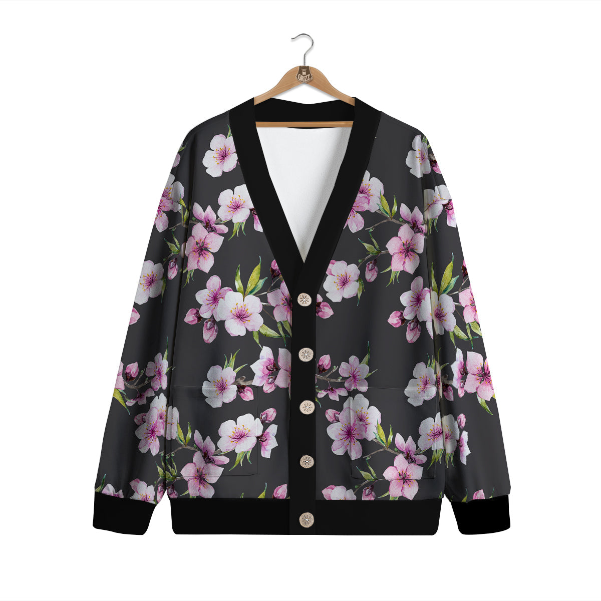 Cherry Blossom Watercolor Print Pattern Cardigan-grizzshop