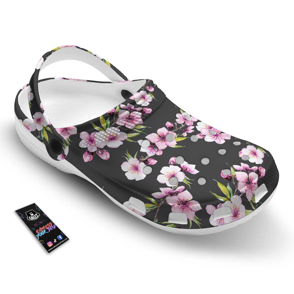 Cherry Blossom Watercolor Print Pattern Clog-grizzshop