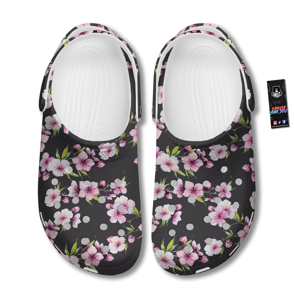 Cherry Blossom Watercolor Print Pattern Clog-grizzshop