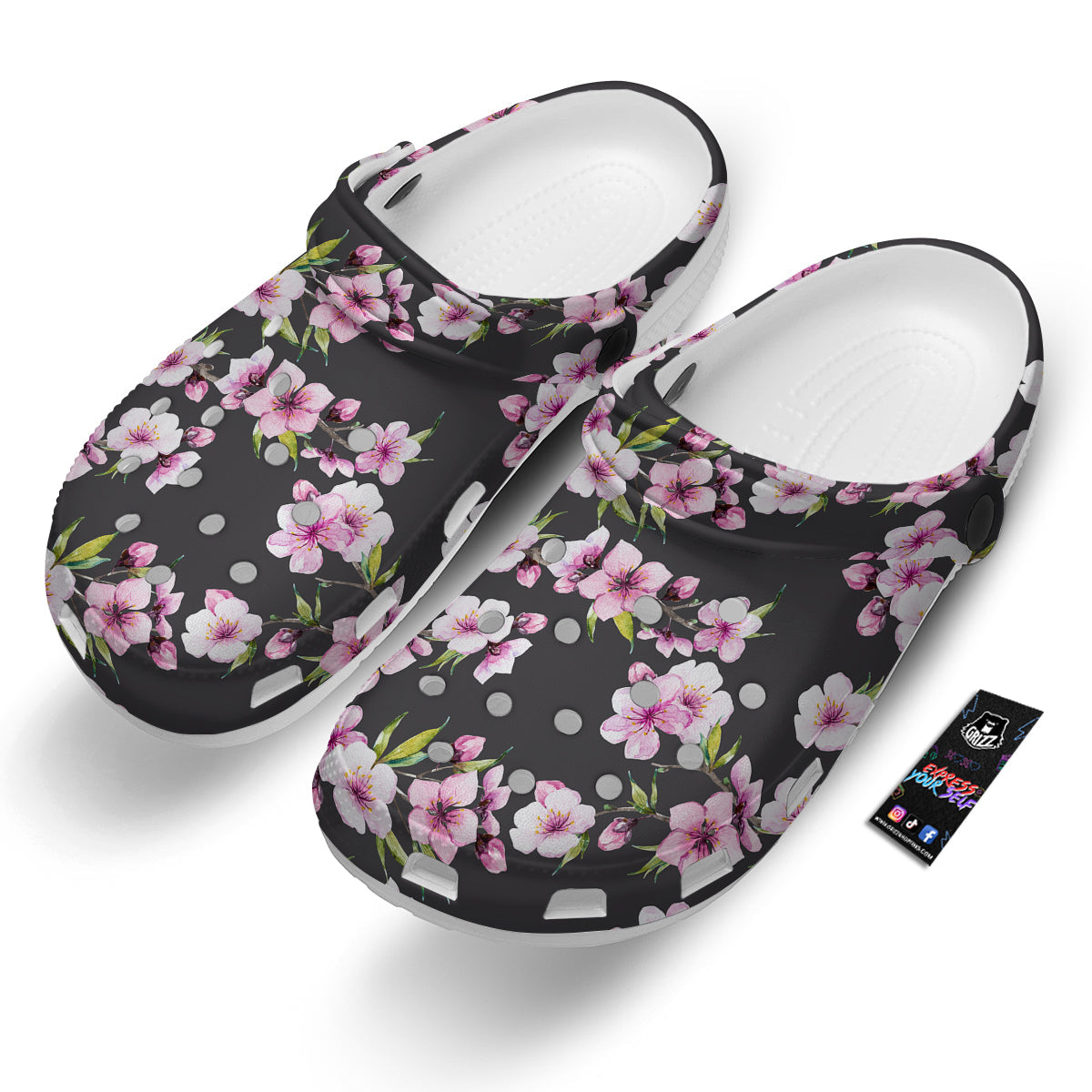 Cherry Blossom Watercolor Print Pattern Clog-grizzshop