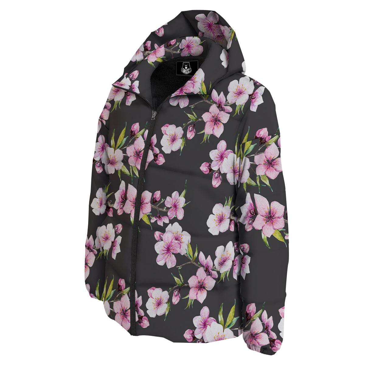 Cherry Blossom Watercolor Print Pattern Down Jacket-grizzshop