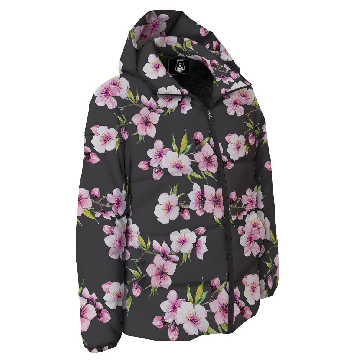 Cherry Blossom Watercolor Print Pattern Down Jacket-grizzshop