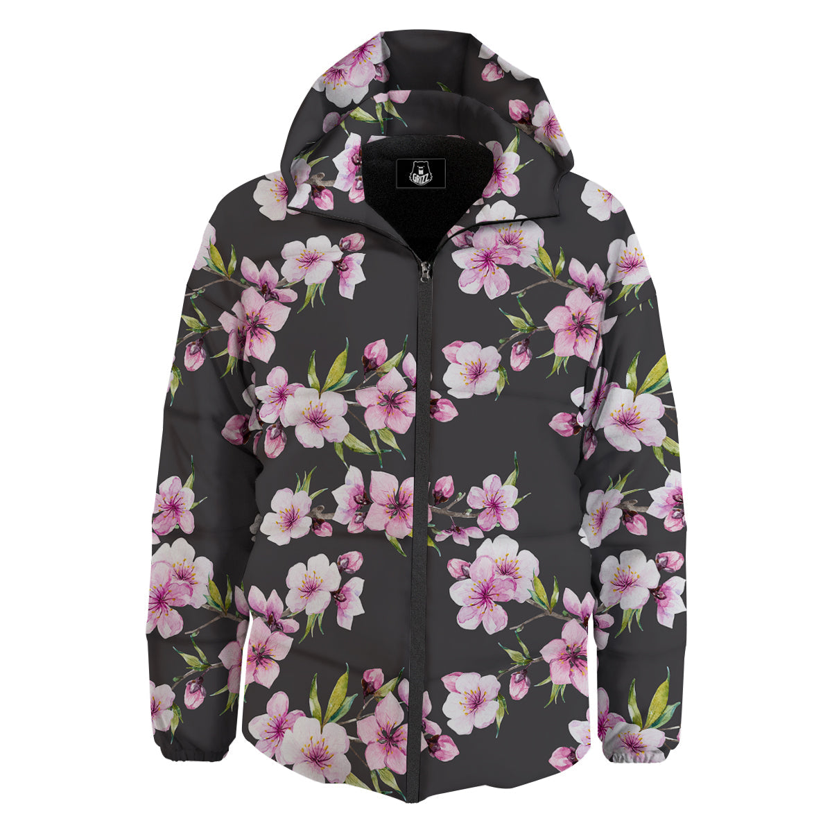 Cherry Blossom Watercolor Print Pattern Down Jacket-grizzshop