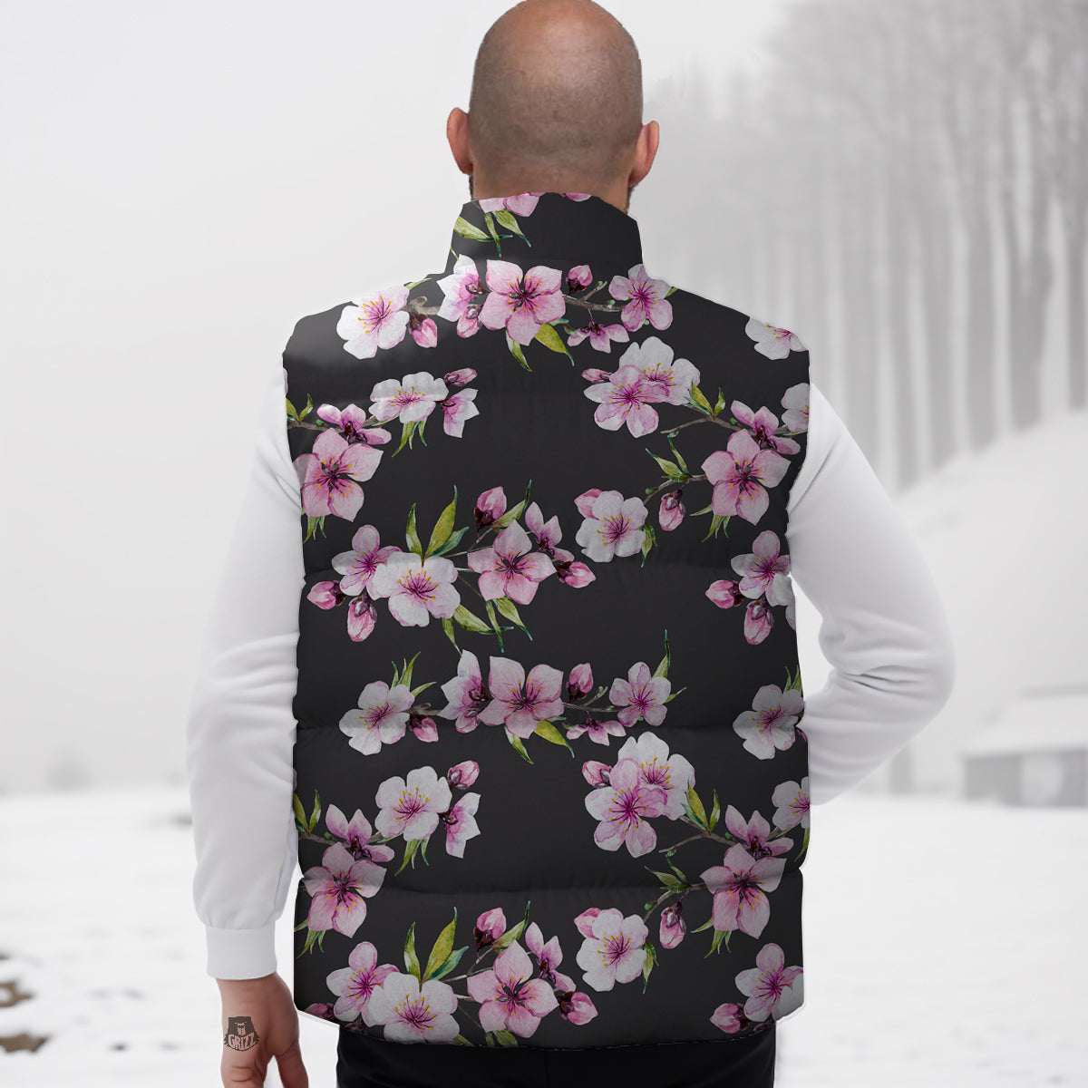 Cherry Blossom Watercolor Print Pattern Down Vest