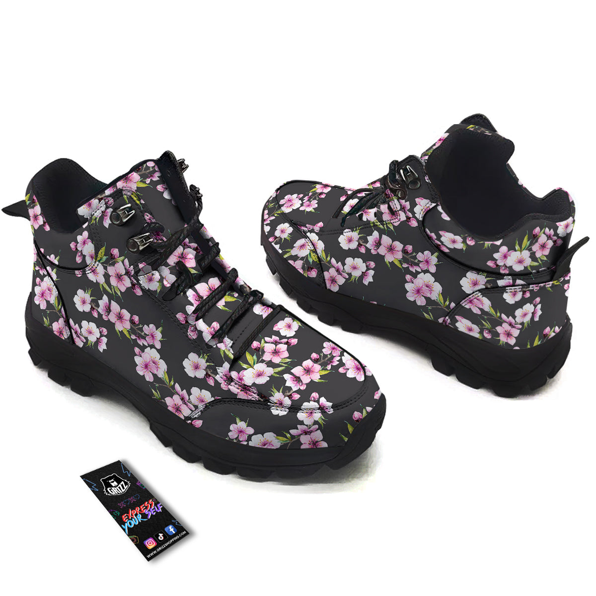 Cherry Blossom Watercolor Print Pattern Hiking Shoes-grizzshop