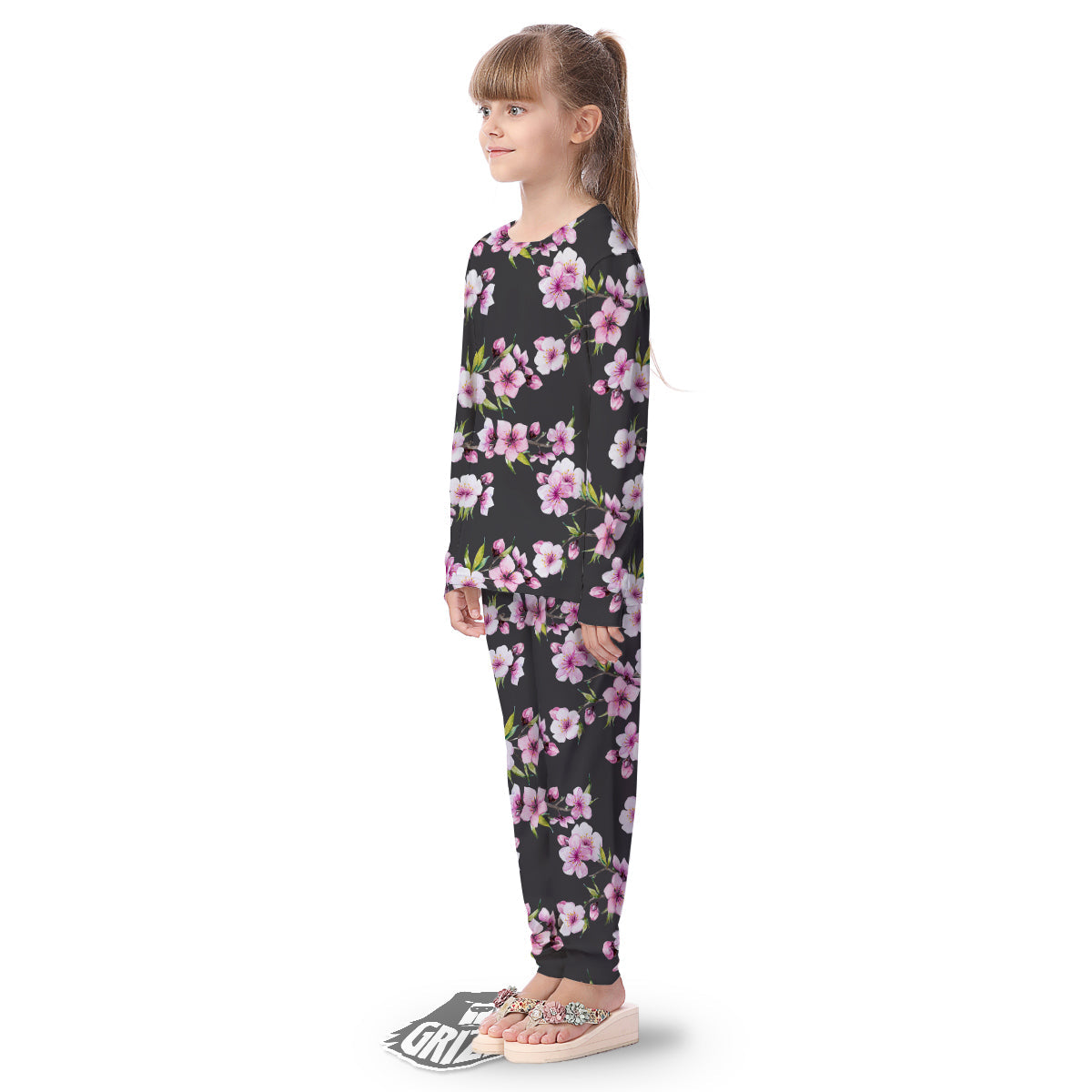 Cherry Blossom Watercolor Print Pattern Kid's Pajamas-grizzshop