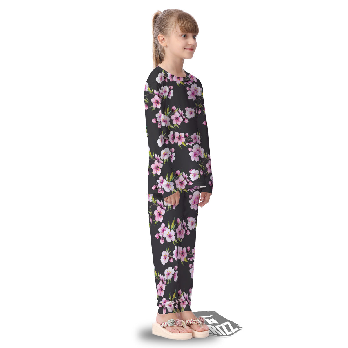 Cherry Blossom Watercolor Print Pattern Kid's Pajamas-grizzshop