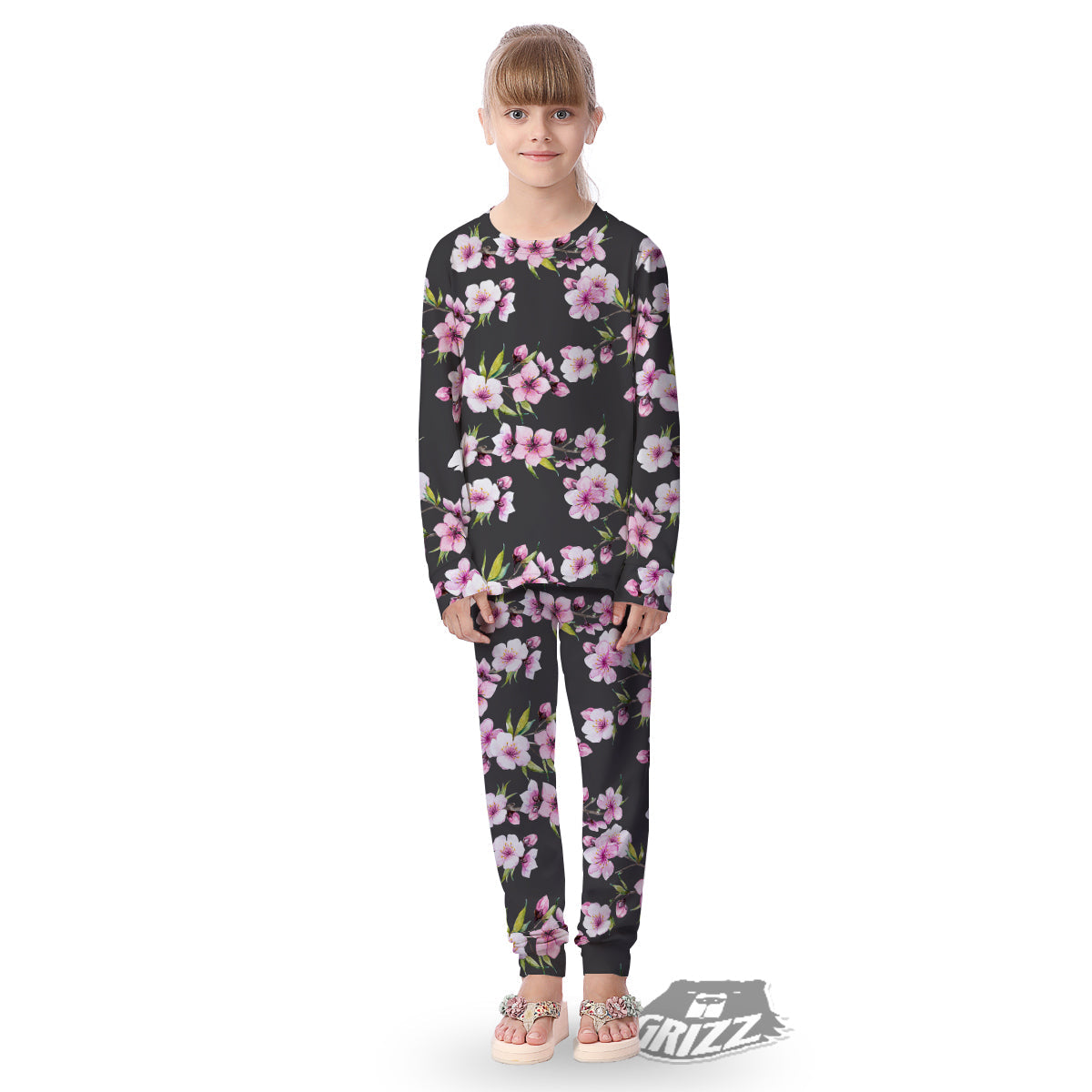 Cherry Blossom Watercolor Print Pattern Kid's Pajamas-grizzshop
