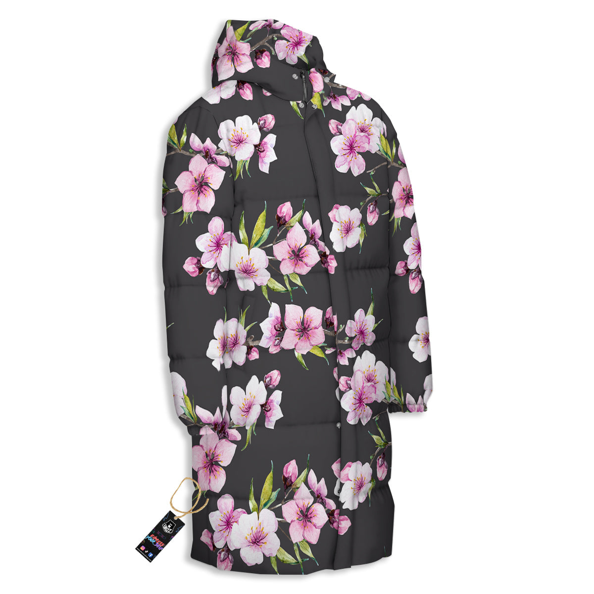 Cherry Blossom Watercolor Print Pattern Long Down Jacket-grizzshop