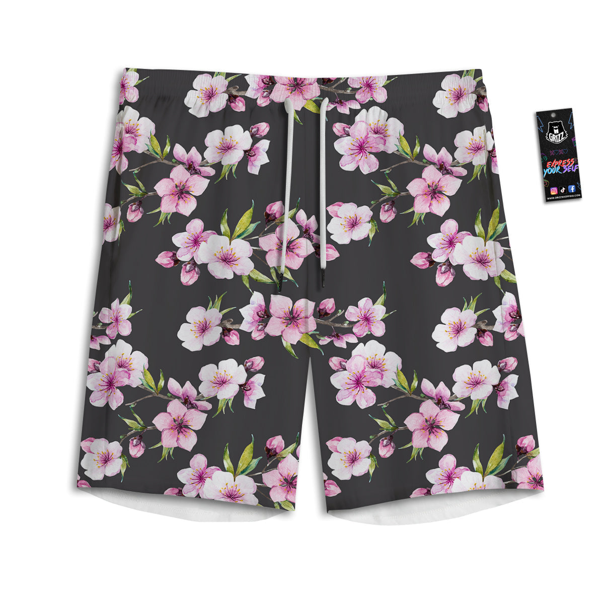 Cherry Blossom Watercolor Print Pattern Men's Athletic Shorts