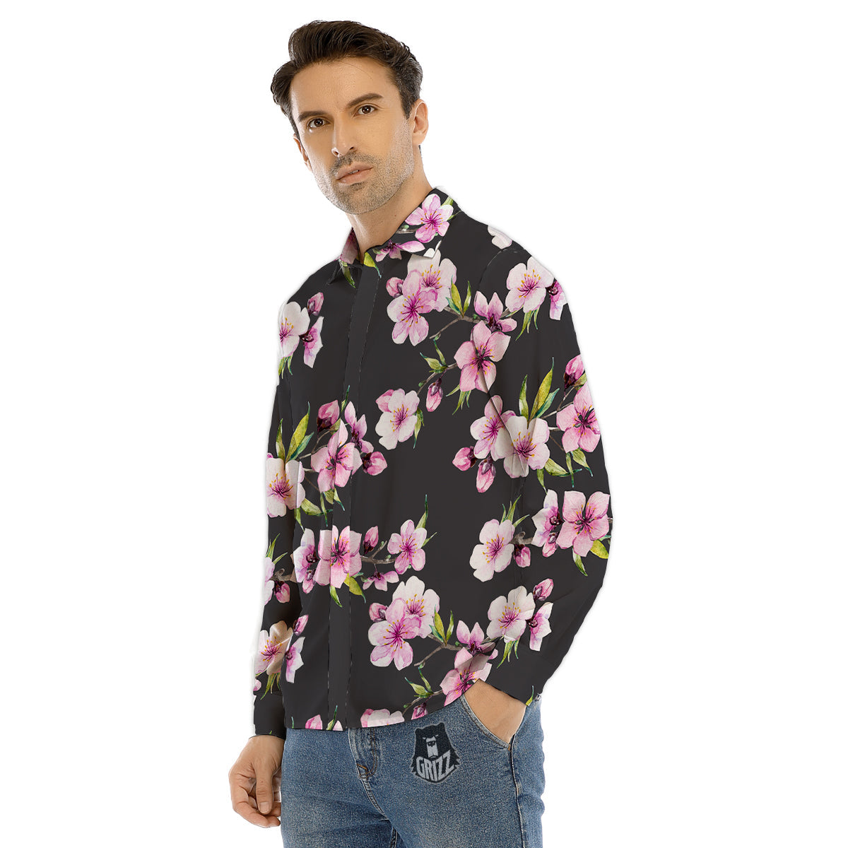 Cherry Blossom Watercolor Print Pattern Men's Dress Shirts-grizzshop