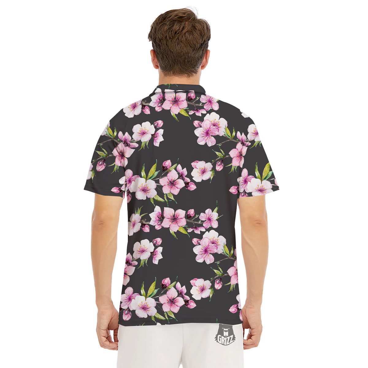Cherry Blossom Watercolor Print Pattern Men's Golf Shirts-grizzshop