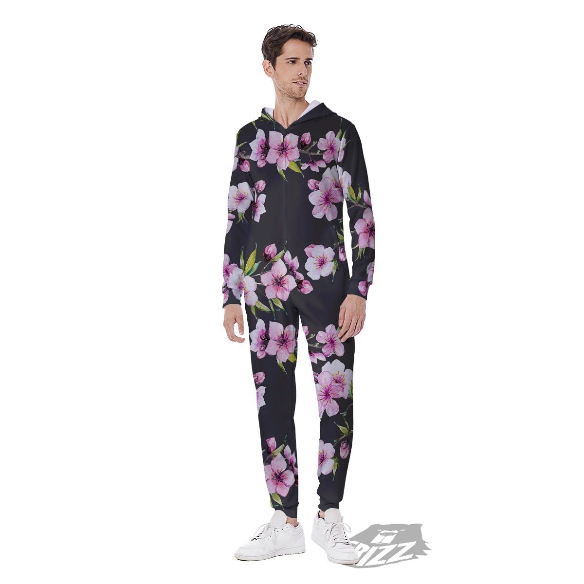 Cherry Blossom Watercolor Print Pattern Men's Jumpsuit-grizzshop