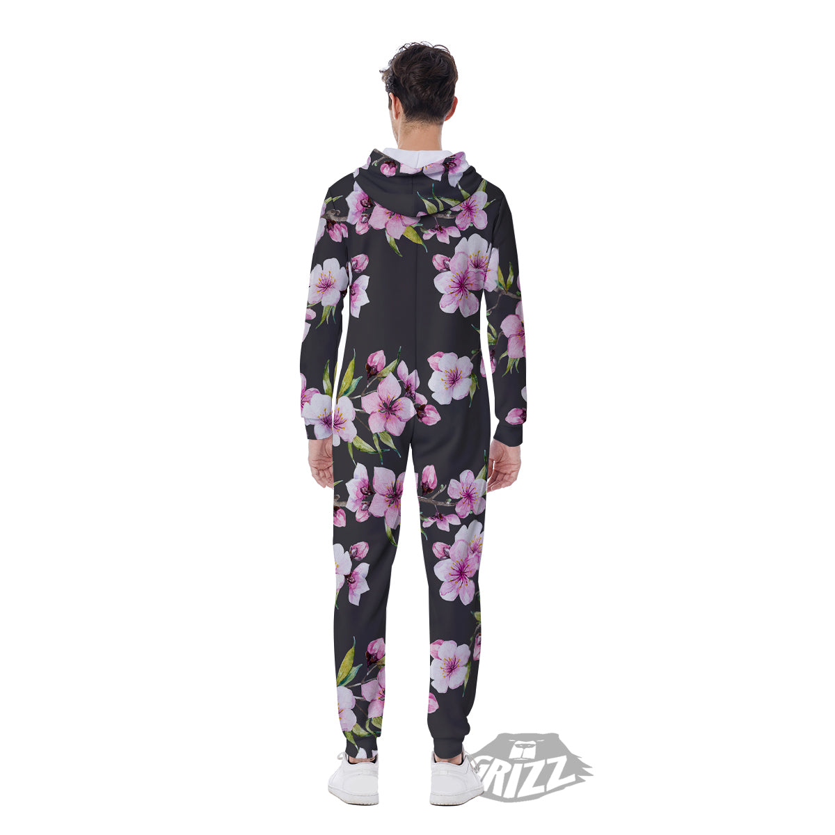 Cherry Blossom Watercolor Print Pattern Men's Jumpsuit-grizzshop