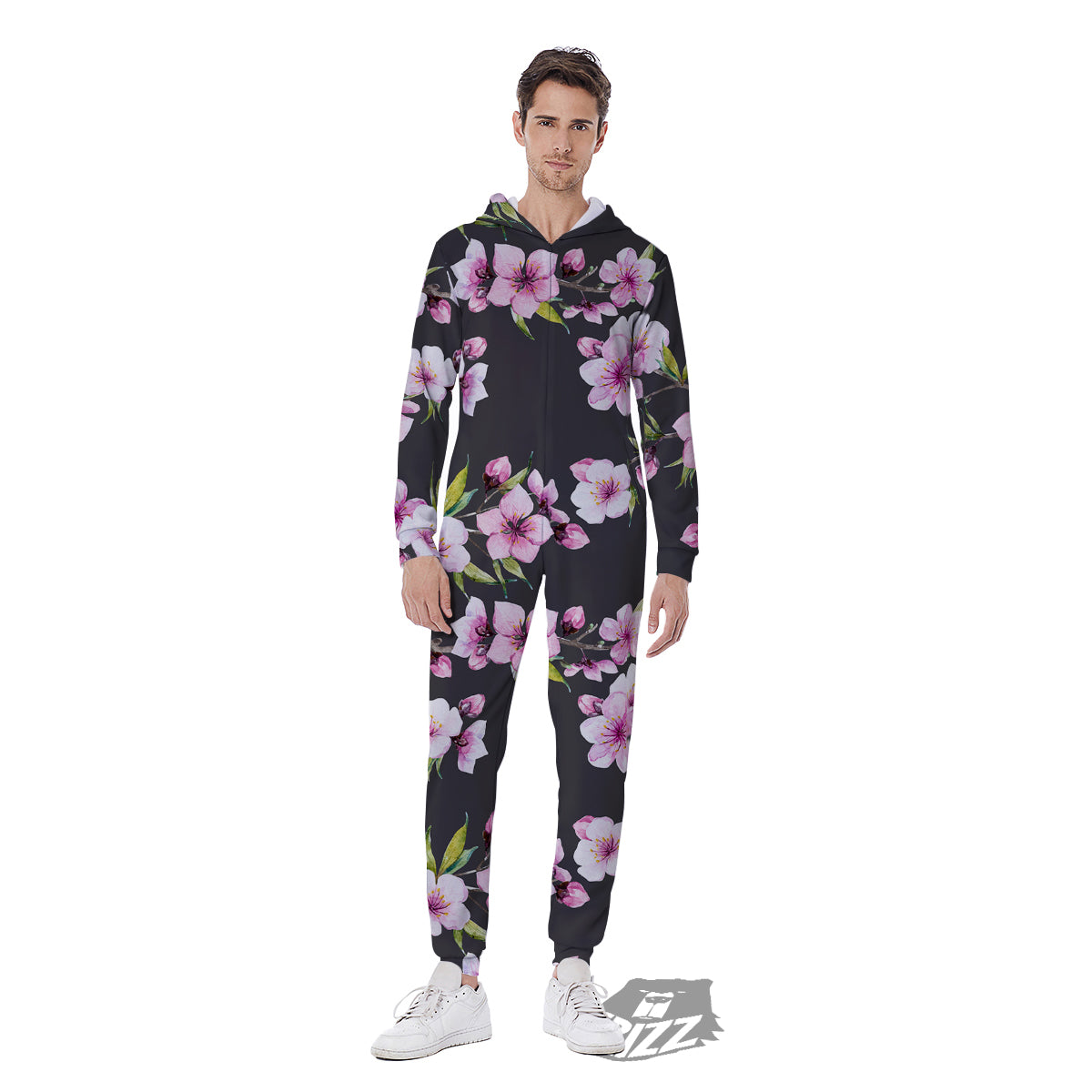 Cherry Blossom Watercolor Print Pattern Men's Jumpsuit-grizzshop