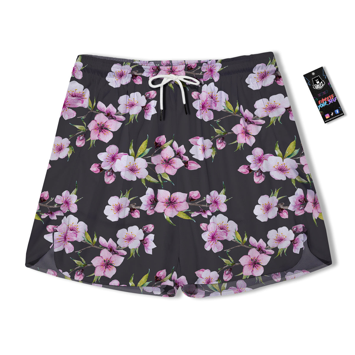 Cherry Blossom Watercolor Print Pattern Men's Running Shorts-grizzshop