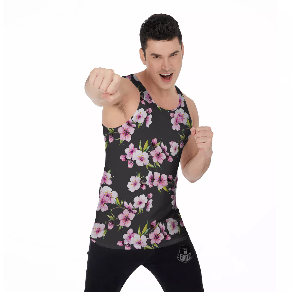 Cherry Blossom Watercolor Print Pattern Men's Tank Top-grizzshop