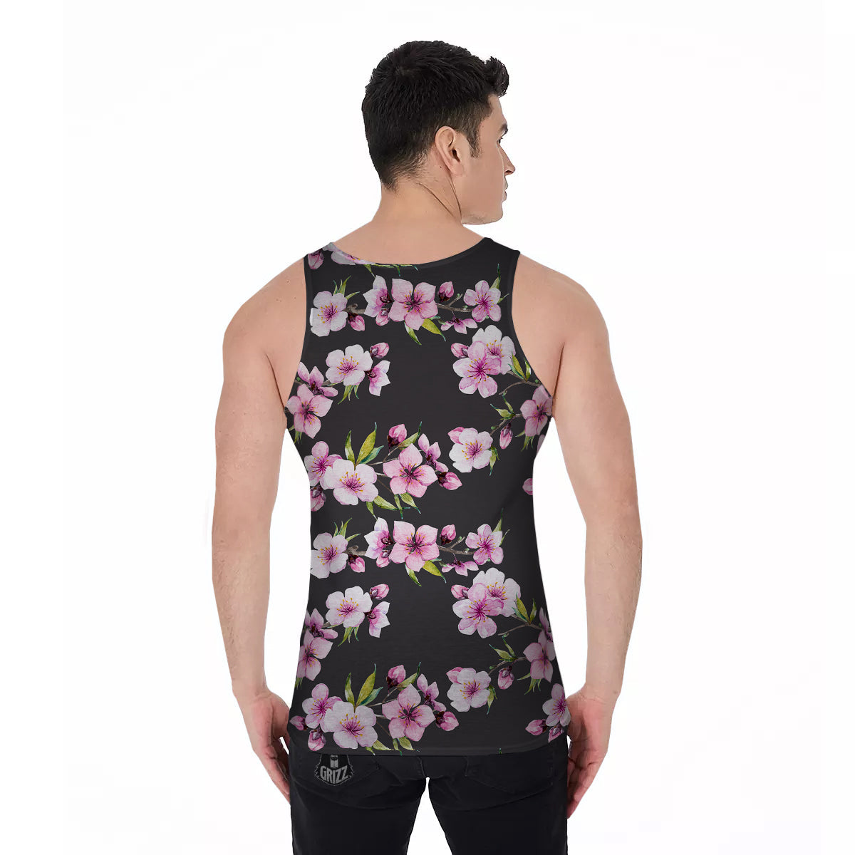 Cherry Blossom Watercolor Print Pattern Men's Tank Top-grizzshop
