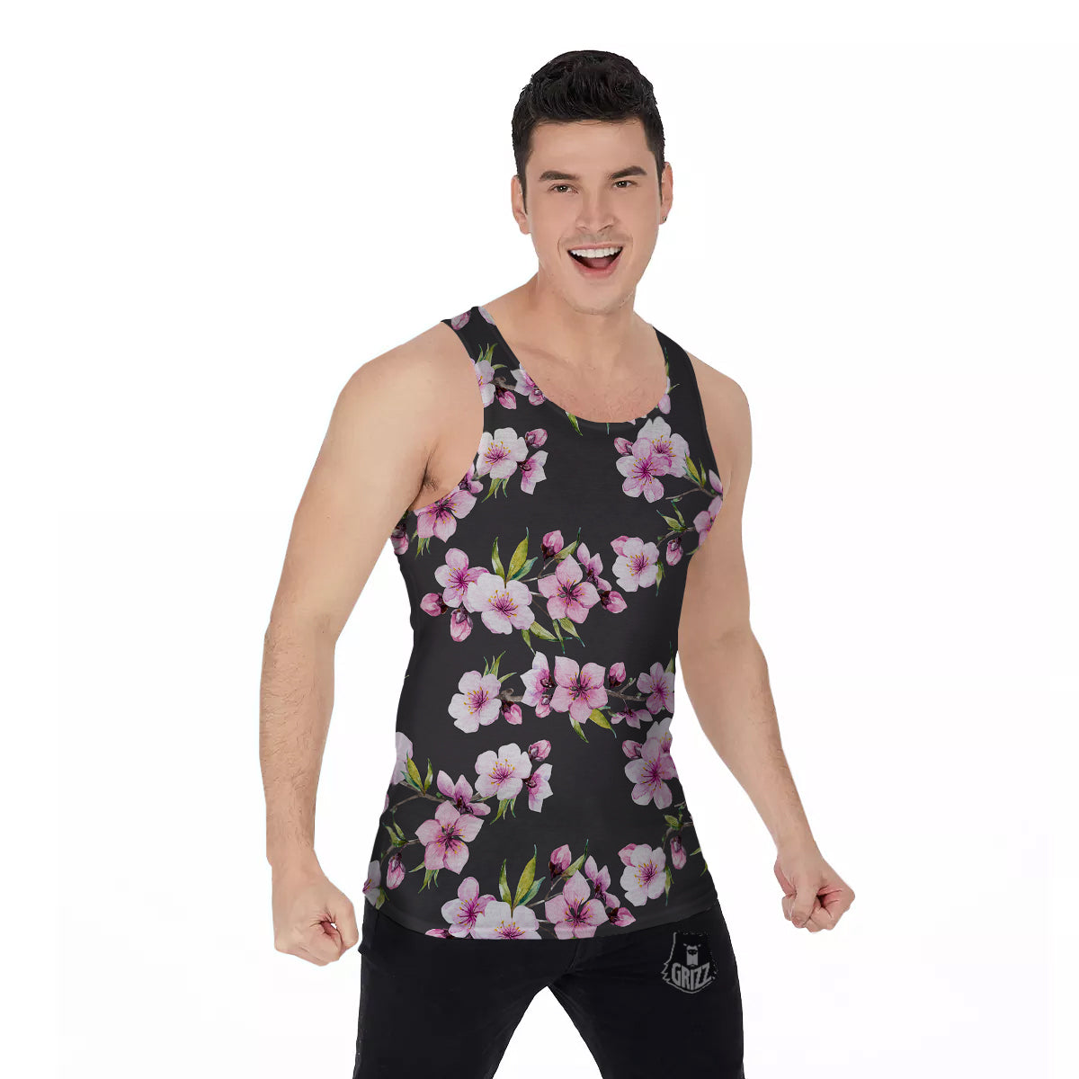 Cherry Blossom Watercolor Print Pattern Men's Tank Top-grizzshop