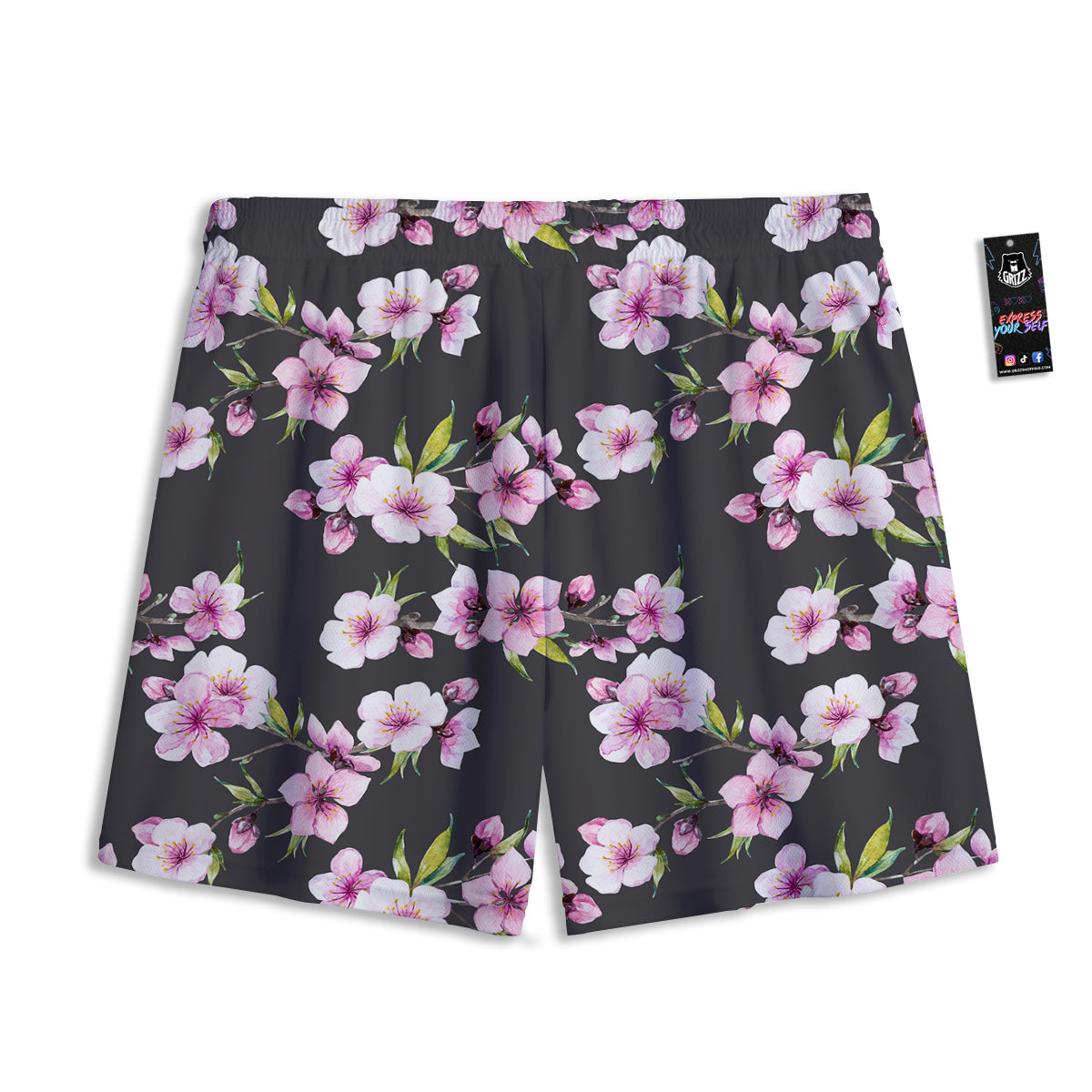 Cherry Blossom Watercolor Print Pattern Mesh Shorts
